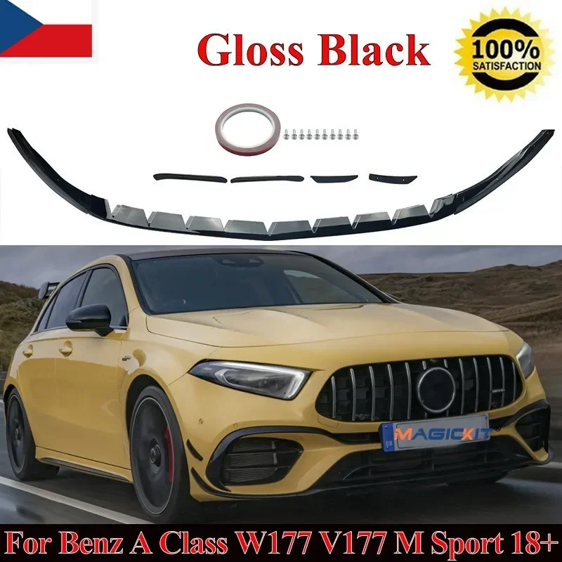 MagicKit Gloss Black Front Splitter Canards Fins For Mercedes A Class W177 M Sport 2018+