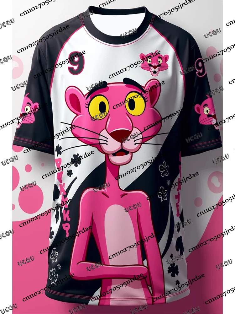 Nuevas llegadas, camisetas para hombre, camisetas con estampado de Pantera Rosa de dibujos animados, camisetas de Fitness con cuello redondo, camisetas deportivas holgadas informales de fútbol, camisetas para hombre