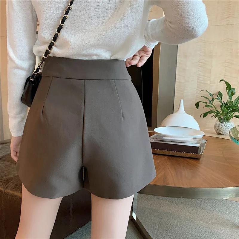 New Women's Fashion Black Suit Shorts Korean High Waist Wide Leg Shorts Summer Ladies Elegant Baggy All Match Short Pants