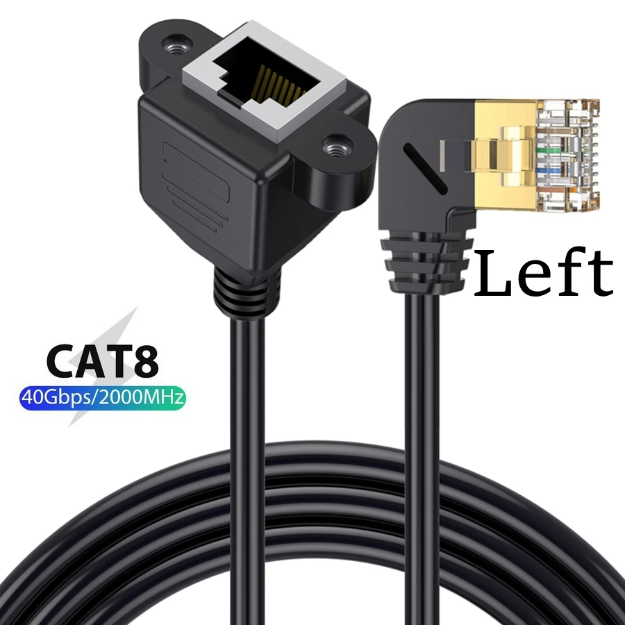 90 Degree Angle CAT8 8Pin RJ45 40Gbps RJ 45 Ethernet Network Extension Cable Male To Female For Laptop PC Router Computer Cord