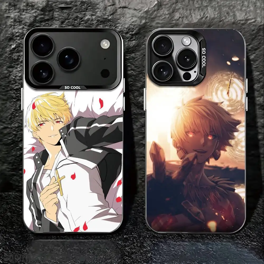 Fate GO Game Anime Gilgamesh Phone Case For iPhone 17,16,15,14,13,12,11 Plus,Pro Max,XS,Colored Silver Plated Inside Cover