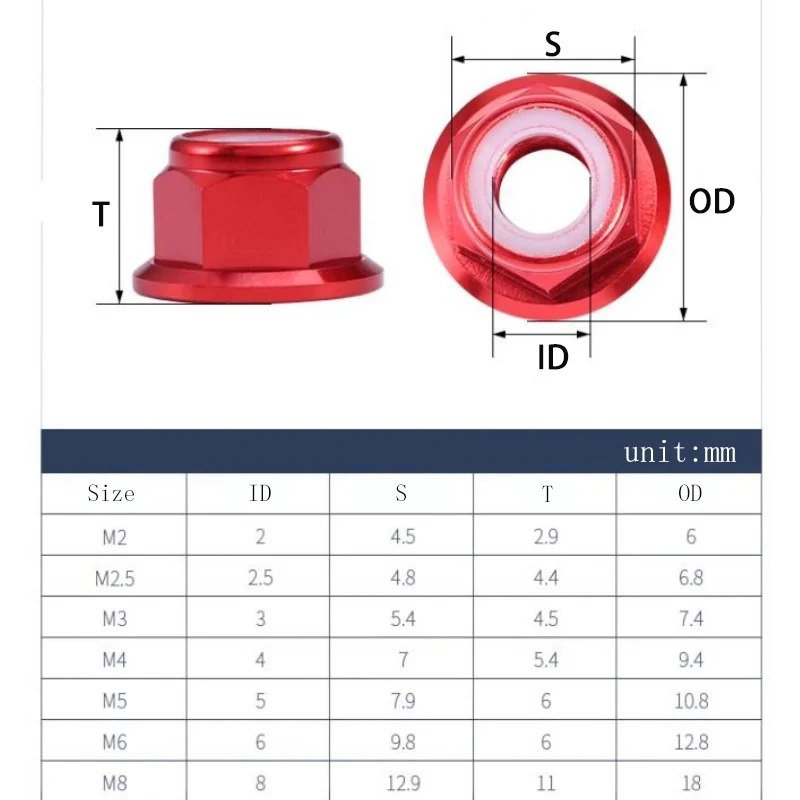 

10pcs M2-M8 Colorful Aluminum Alloy Flange Nylon Lock Nut Self-locking for RC