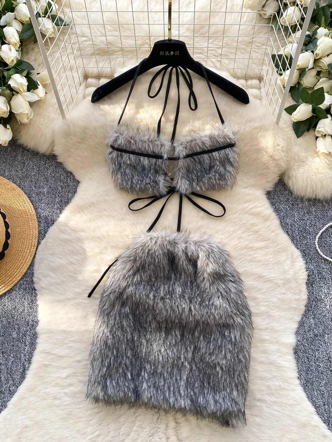 

Женский комплект Pure Desire Faion, облегающая юбка с высокой талией и меховой жилет, костюм из двух предметов, летняя повседневная одежда для поездок на работу