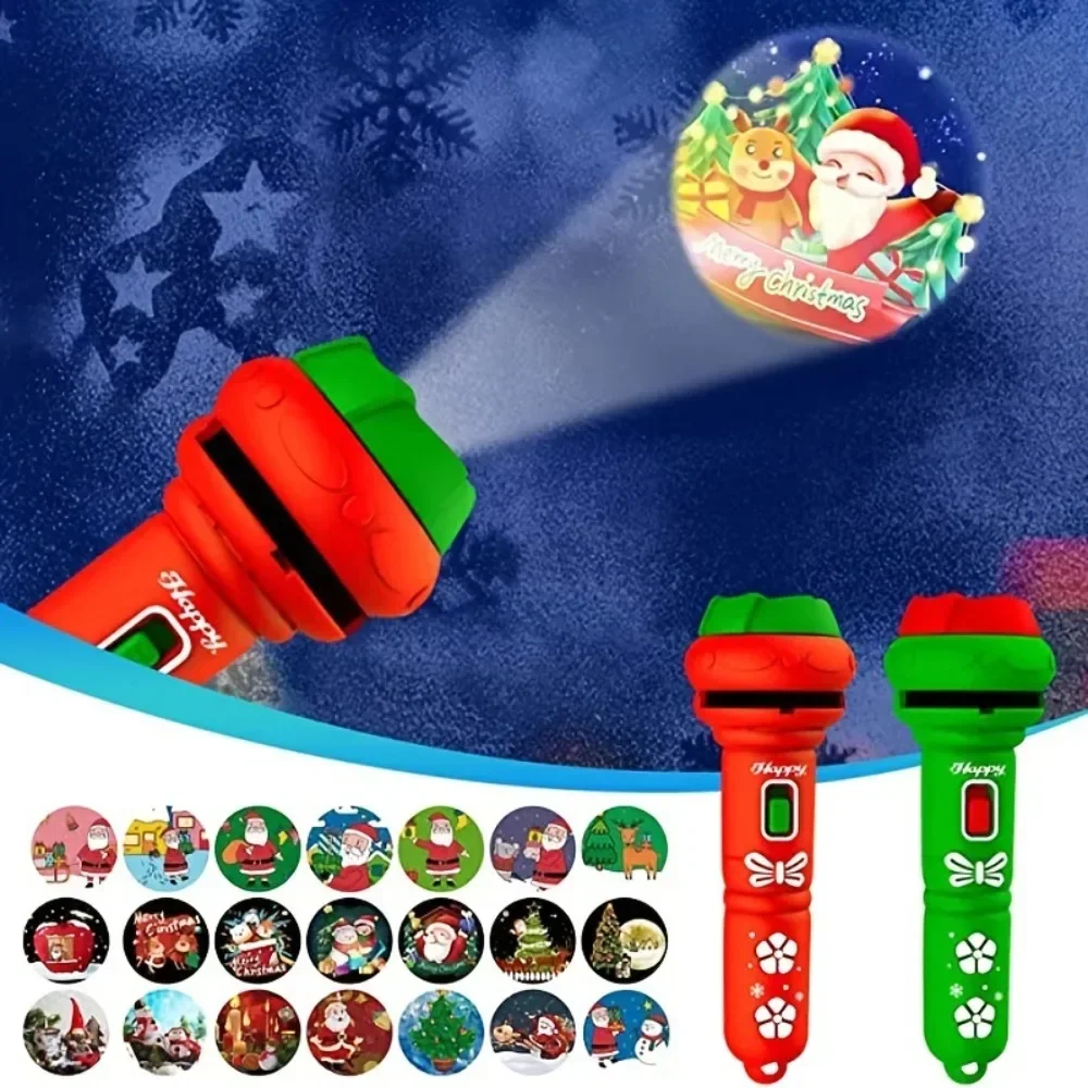 Cartoon Santa Projector Flashlight Luminous Toys Kids Early Education Light Up Pattern Sleep Fun Flashlight Baby Christmas Gifts