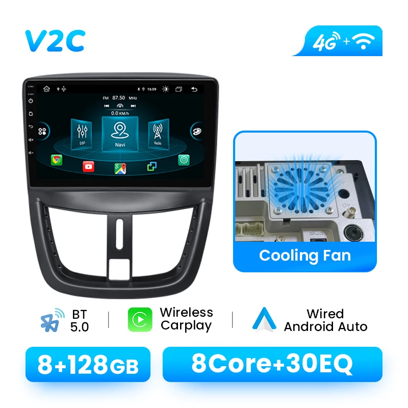XONRICH Autoradio Speler Voor Peugeot 207 207CC 2006-2015 Android14 GPS Navigatie Draadloze Carplay DSP AI Voice audio Multimedia