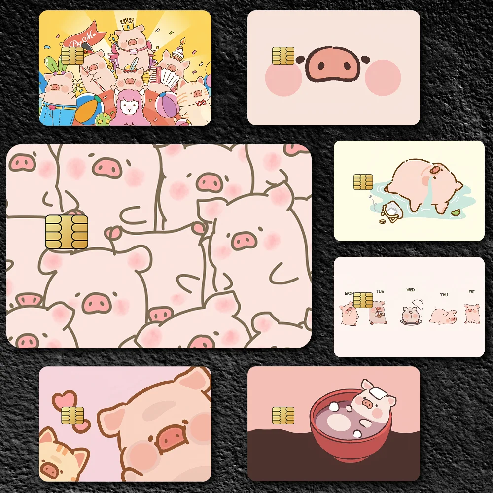 Cute Cartoon L-Lulu The Piggy Film Skin Cover Credit Card Stickers 4PCS Debit Front Decoration Bank Bus Pass Waterproof