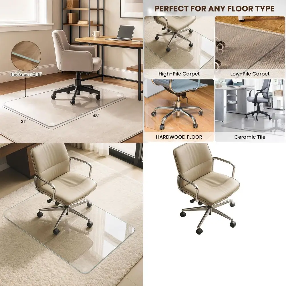 

Большой сверхпрочный настольный коврик из закаленного стекла 31x48, толщина 1/5 для ковров или паркетных полов с противоскользящими подушечками