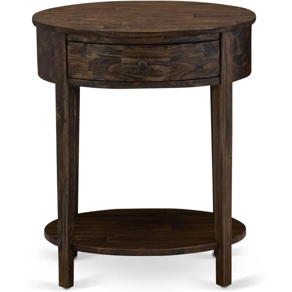 

HI-07-ET Small End Table with 1 Wood Drawer, Stable and Sturdy Constructed - Distressed Jacobean Finish