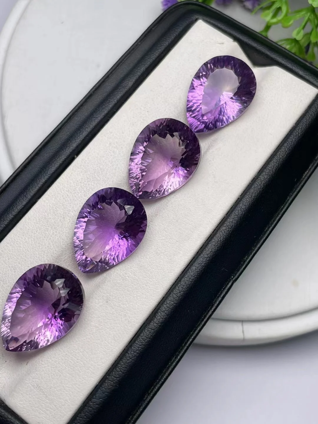 Wholesale 2pcs Genuine Amethyst Bead 15x20mm Pear Millennium Cutting Semi-Precious Gemstone Cabochon Ring Face