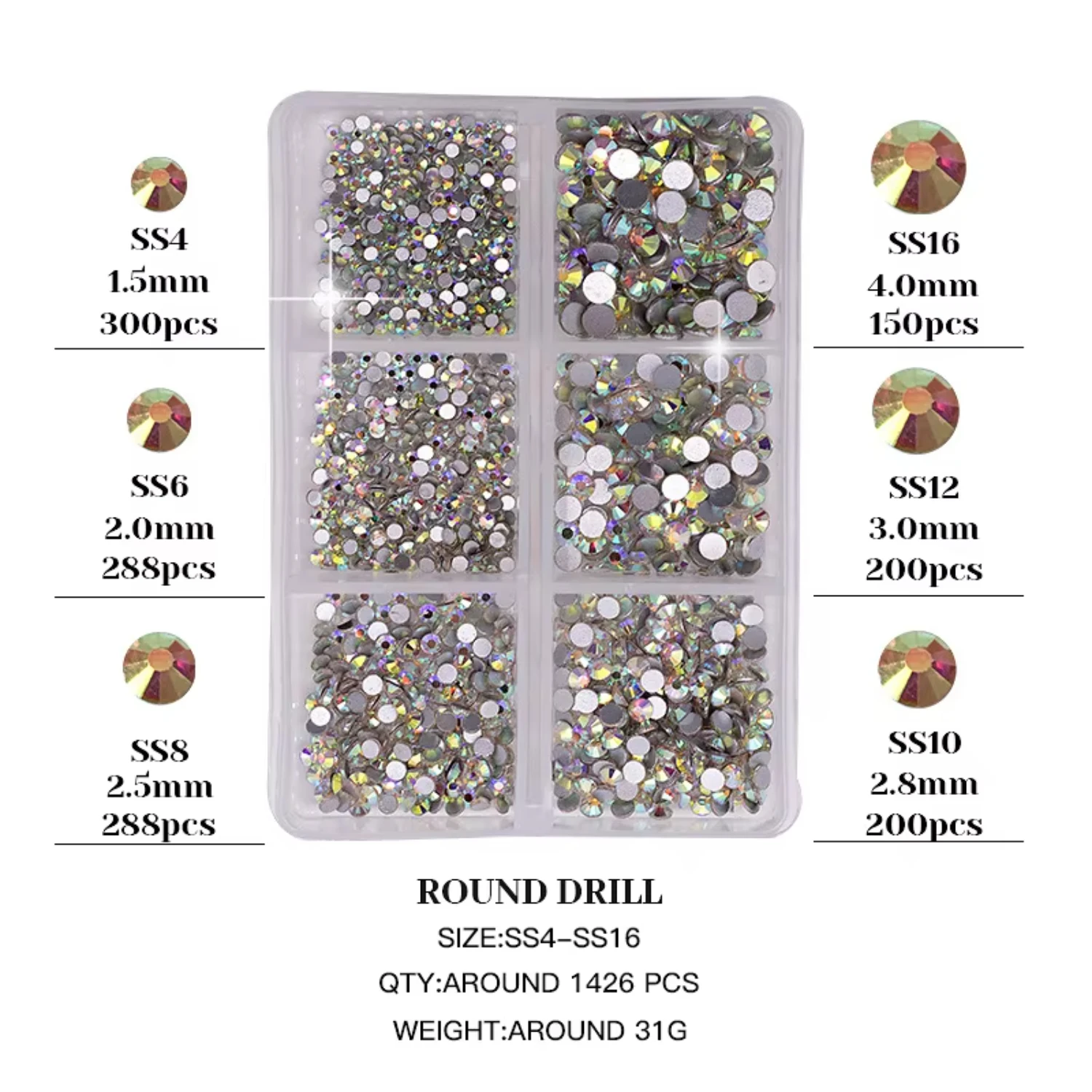 Wholesale 6 Grid Nail Rhinestones Kit  Round  Crystals Multi Shapes Glass Nail  Rhinestones And Nail Charm