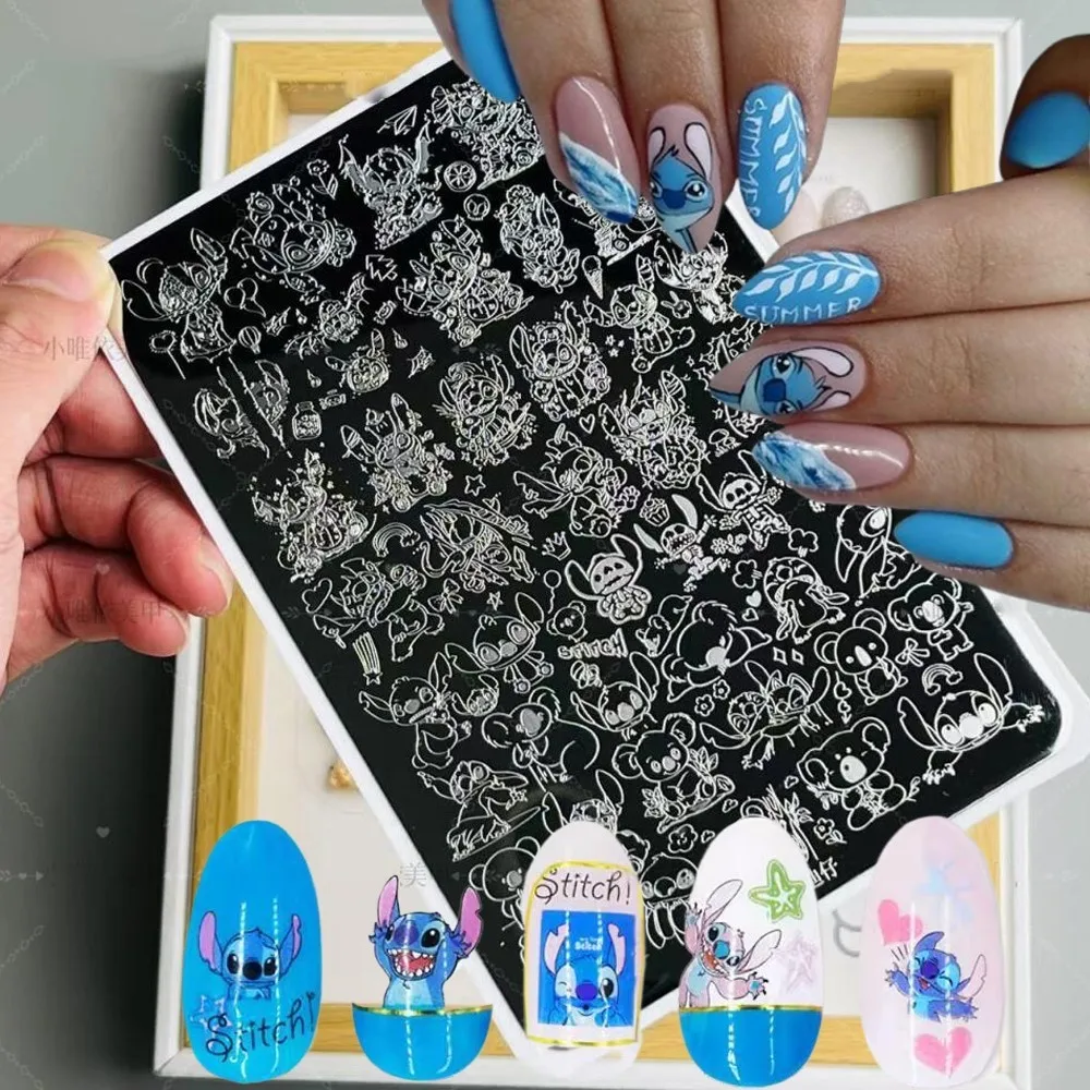 Autocollants pour ongles 3D point mignon, plaque de tampon 14.5x9.8cm, grande taille Lilo point, plaques d'estampage pour ongles Y2K, pochoir de manucure, outils d'impression