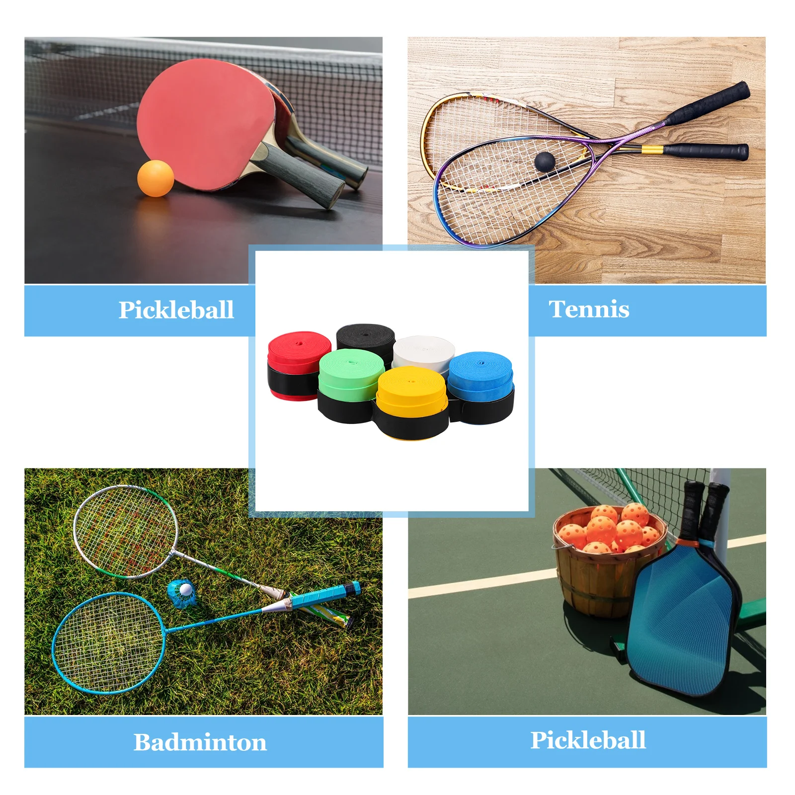 

6Pcs Badminton Racket Sweat Absorbent Grips Premium PU Anti Slip Overgrips for Tennis Baseball Bat Comfortable Breathable