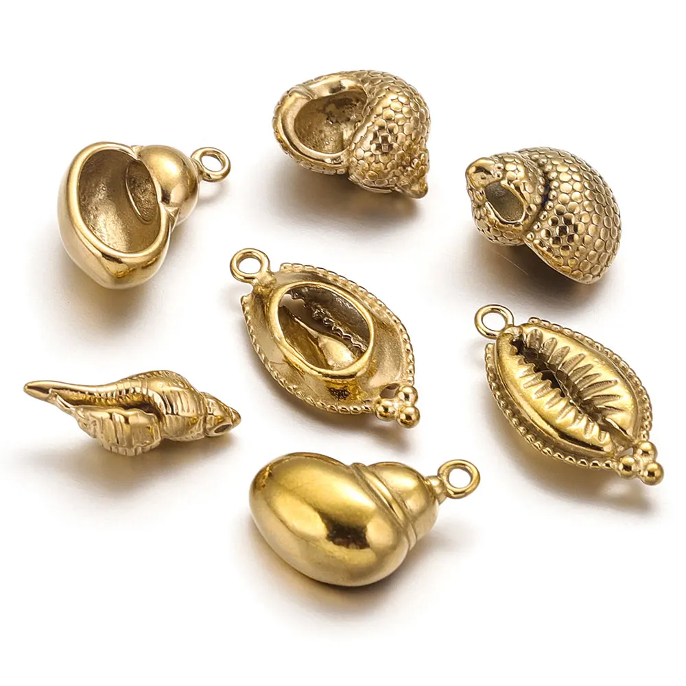 4pcs Stainless Steel Gold Plated Conch Shell Pendant Bracelet Charm Connector for DIY Necklace Earrings Jewelry Making Supplies