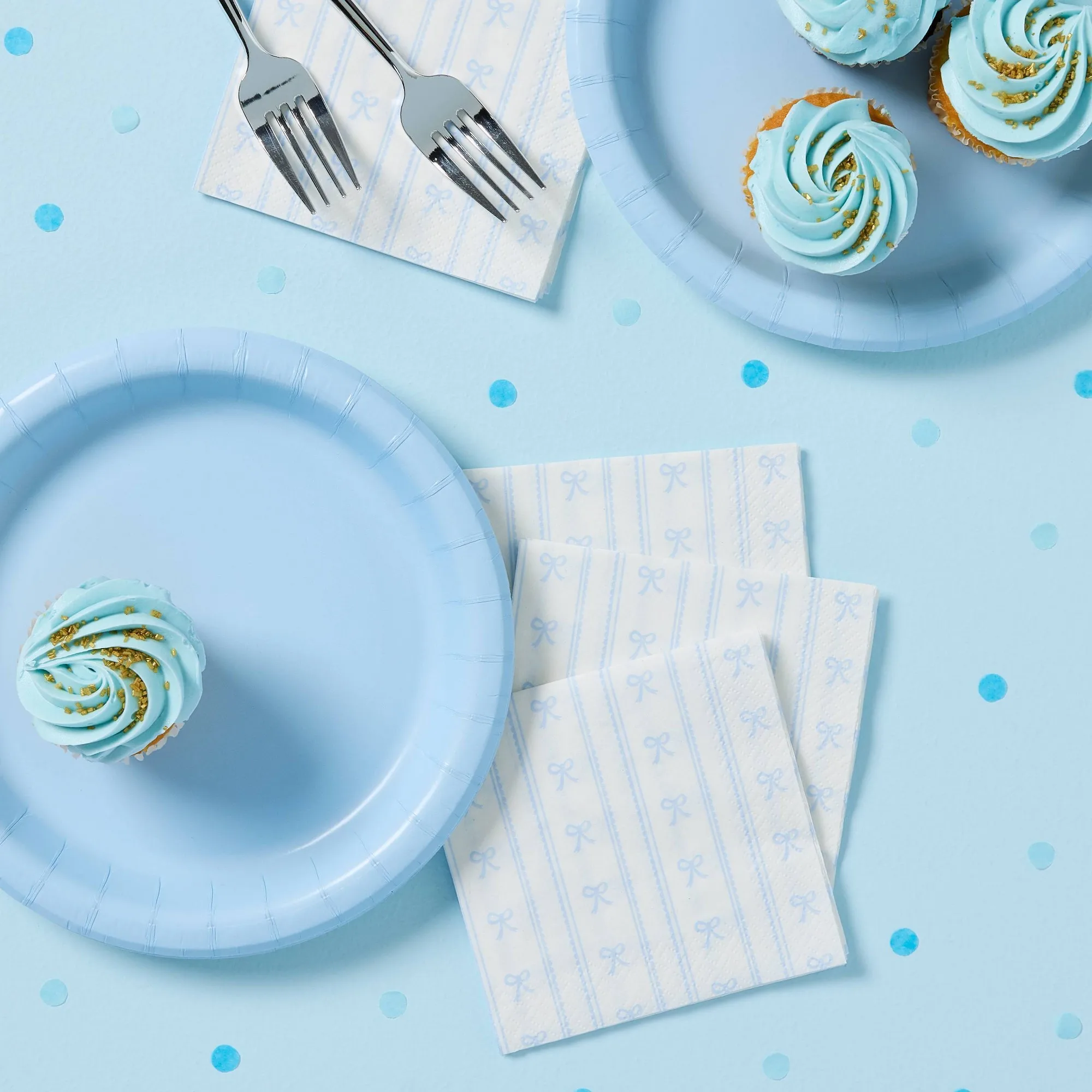 30ct Blue Dainty Bow Beverage Napkins Soft Disposable Paper Cocktail Napkins For Party Table Decor And Event Use