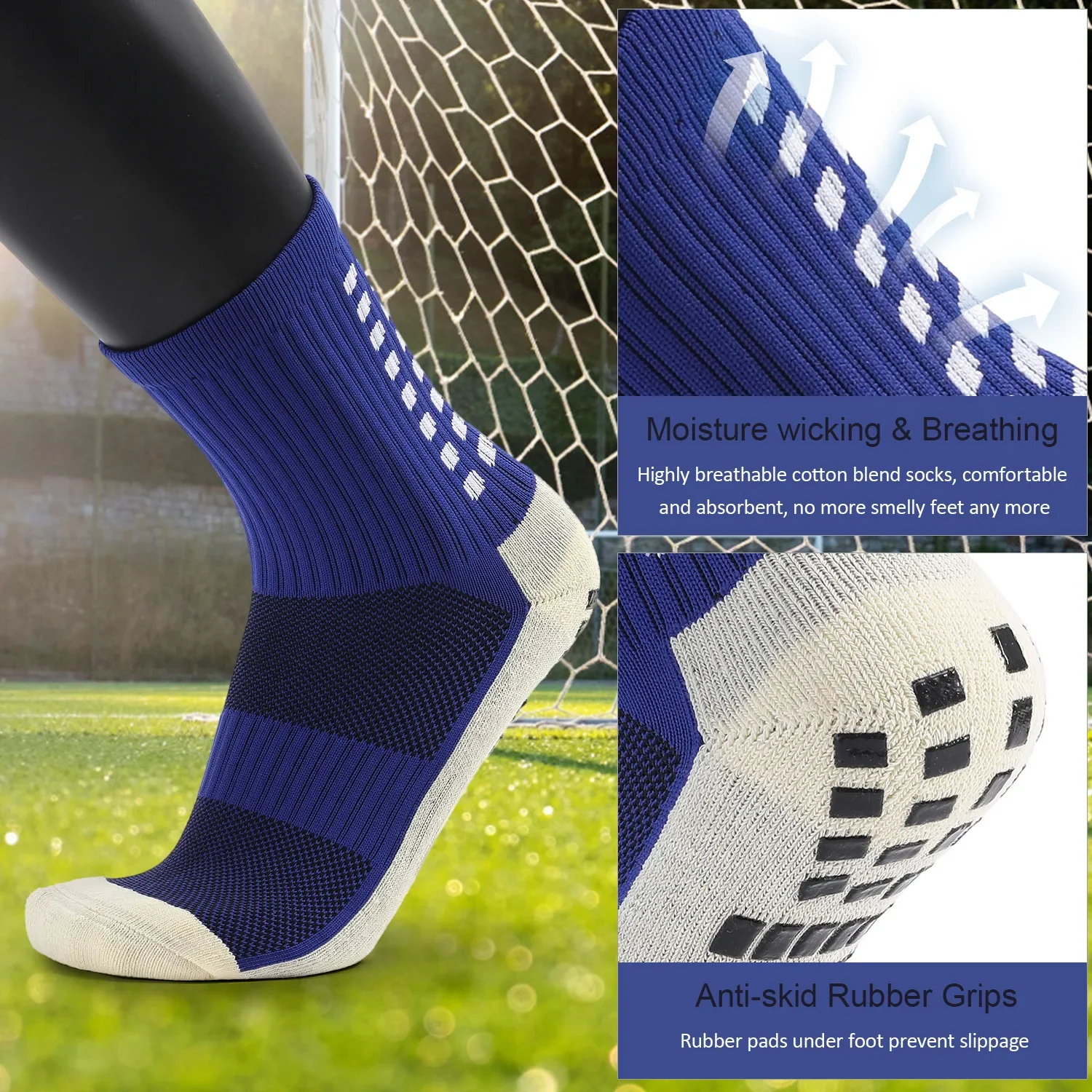 Anti-Slip Silicone Grip Socks for Men and Women, Mid Calf, Soccer, Football, Basketball, Tennis, Cycling, Sports