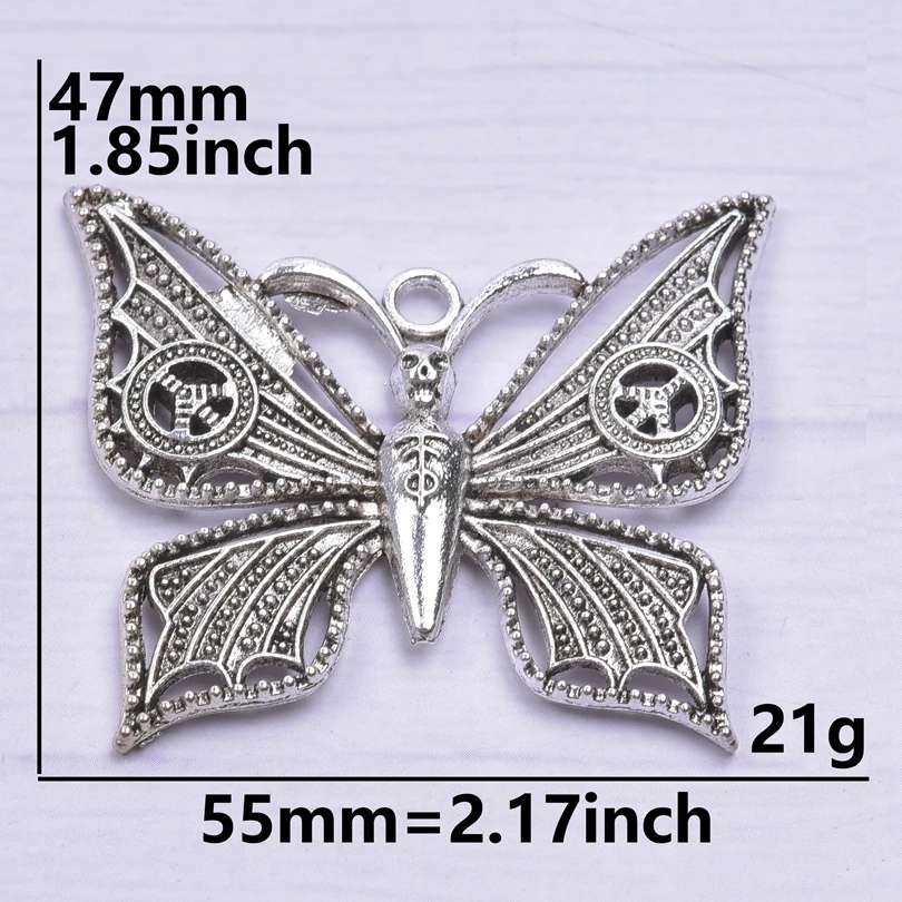 10pcs/Lot Big Hollow Out Butterfly Charms For Jewelry Making Charm Animal Pendant Silver Color DIY Necklace Vintage Accessories