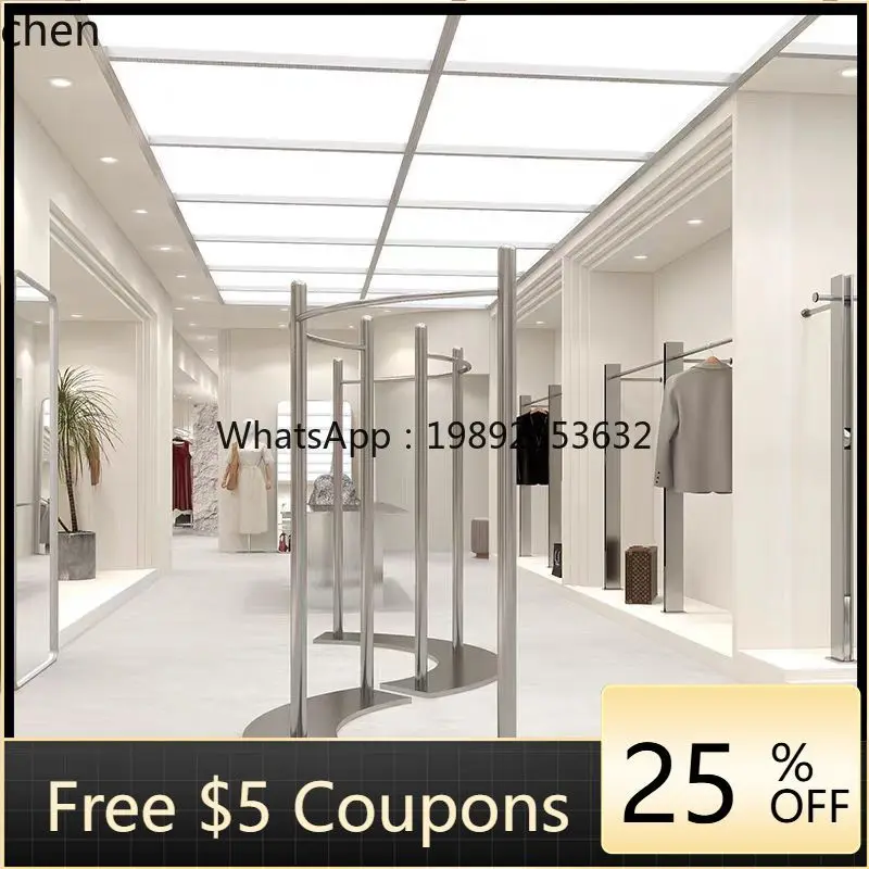 ZML Clothing Store Island Rack Curved Floor Stainless Steel  Women's  Store Semi-Circular  Rack Middle Clothing Rack