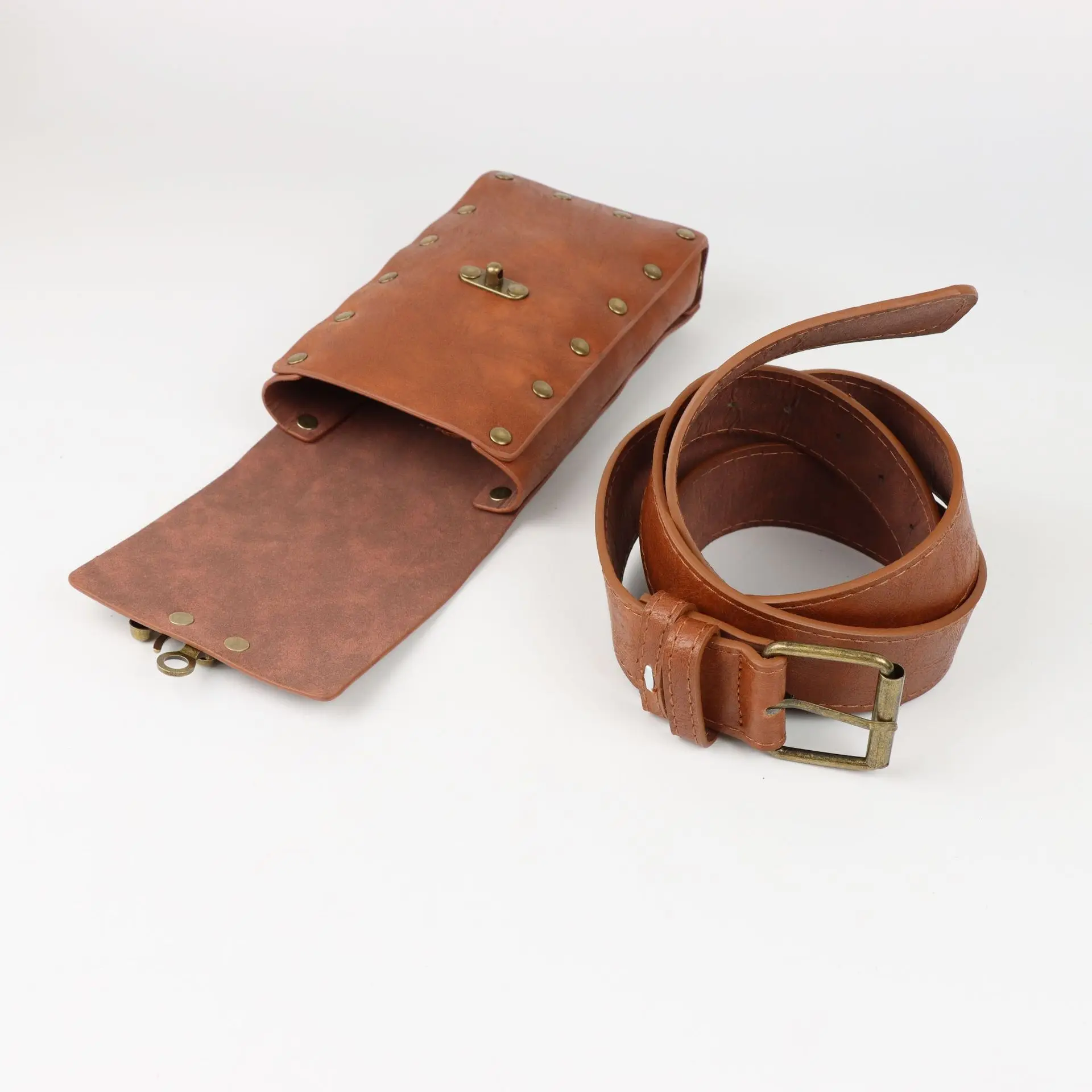 Medieval Cosp[ay Props PU Leather Waist Belt Bag Drawstring Coin Purse Skirt Clip Metal Buckle Wrist Guards Renaissance Fairs view 3