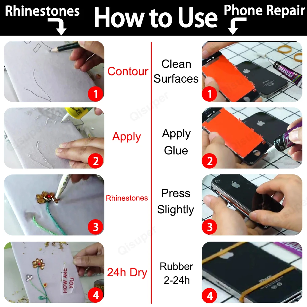 Zhanlida cola com ponta de precisão para telefone eletrônico strass jóias couro têxtil roupas artesanato super adesivo bond