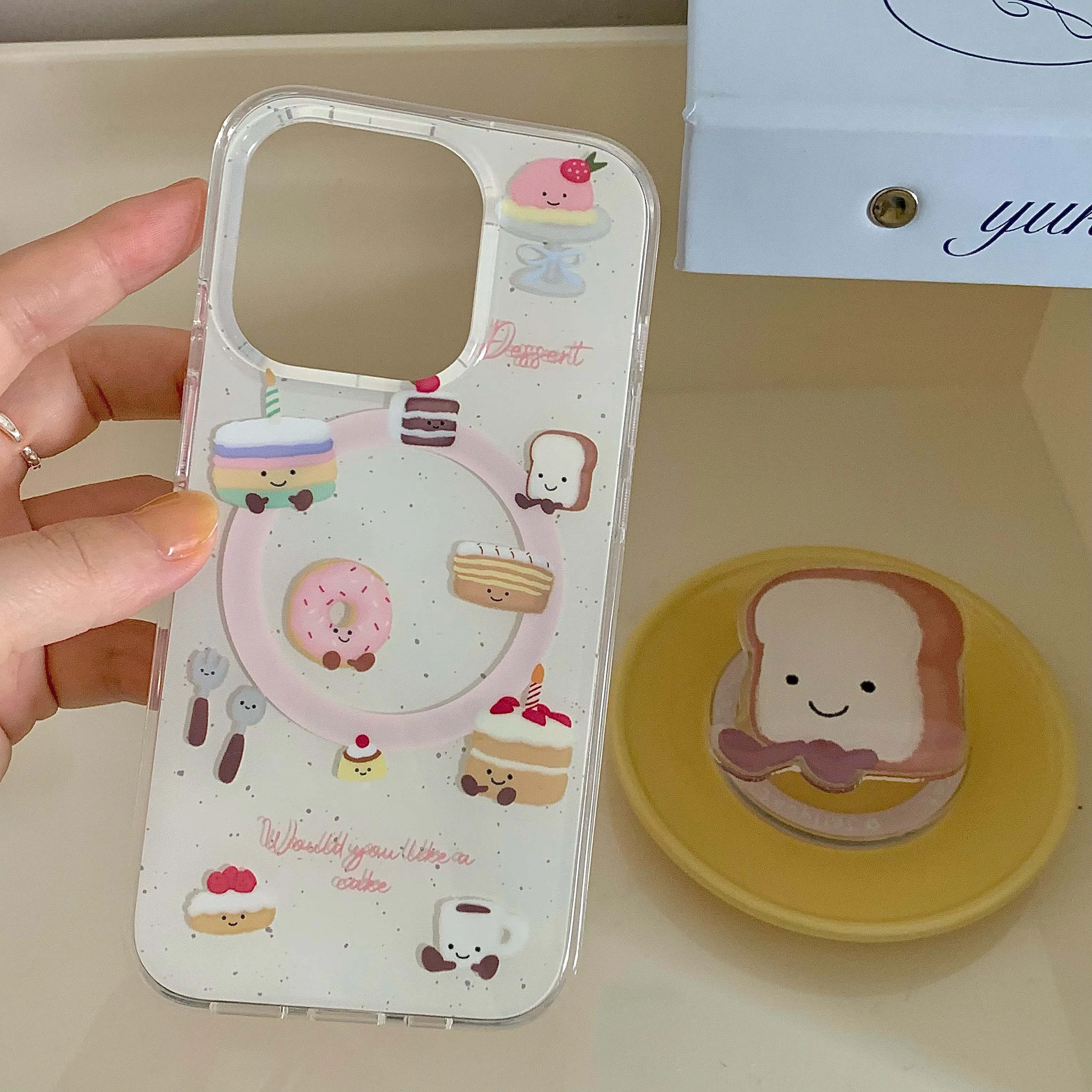 Cute Cartoon Dessert Cake Phone Case Magnetic Fundas For Iphone 14ProMax 13 14 15 Pro Max 15ProMax 12 13Pro Stand Holder Shell