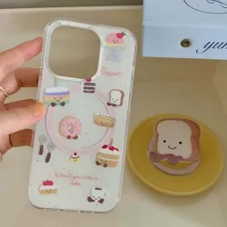 Cute Cartoon Dessert Cake Phone Case Magnetic Fundas For Iphone 14ProMax 13 14 15 Pro Max 15ProMax 12 13Pro Stand Holder Shell