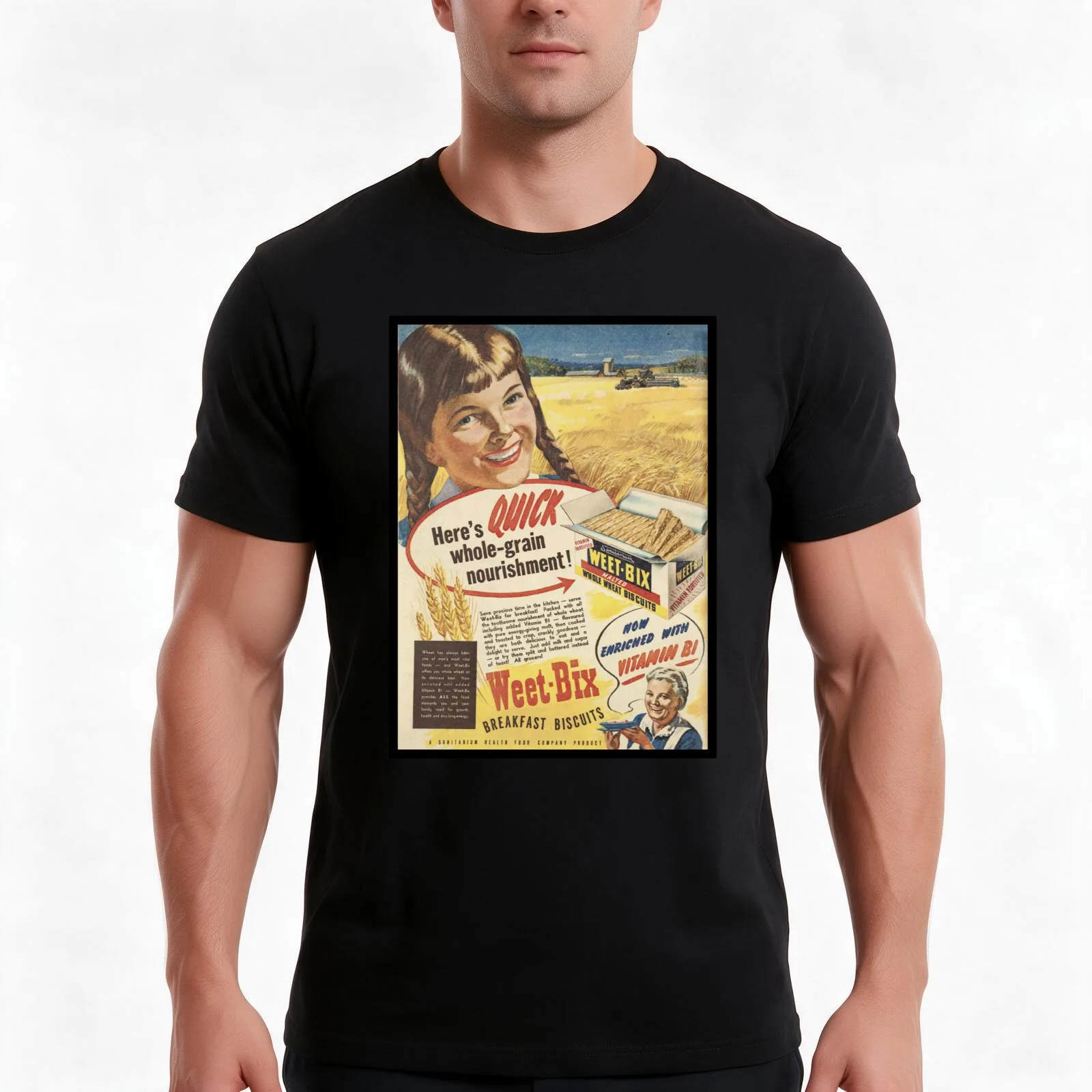 Vintage Weetbix Ad 1946 T-Shirt Summer Casual Cotton Tee Oversized Streetwear Tops Vintage Graphic Print Unisex Men Women