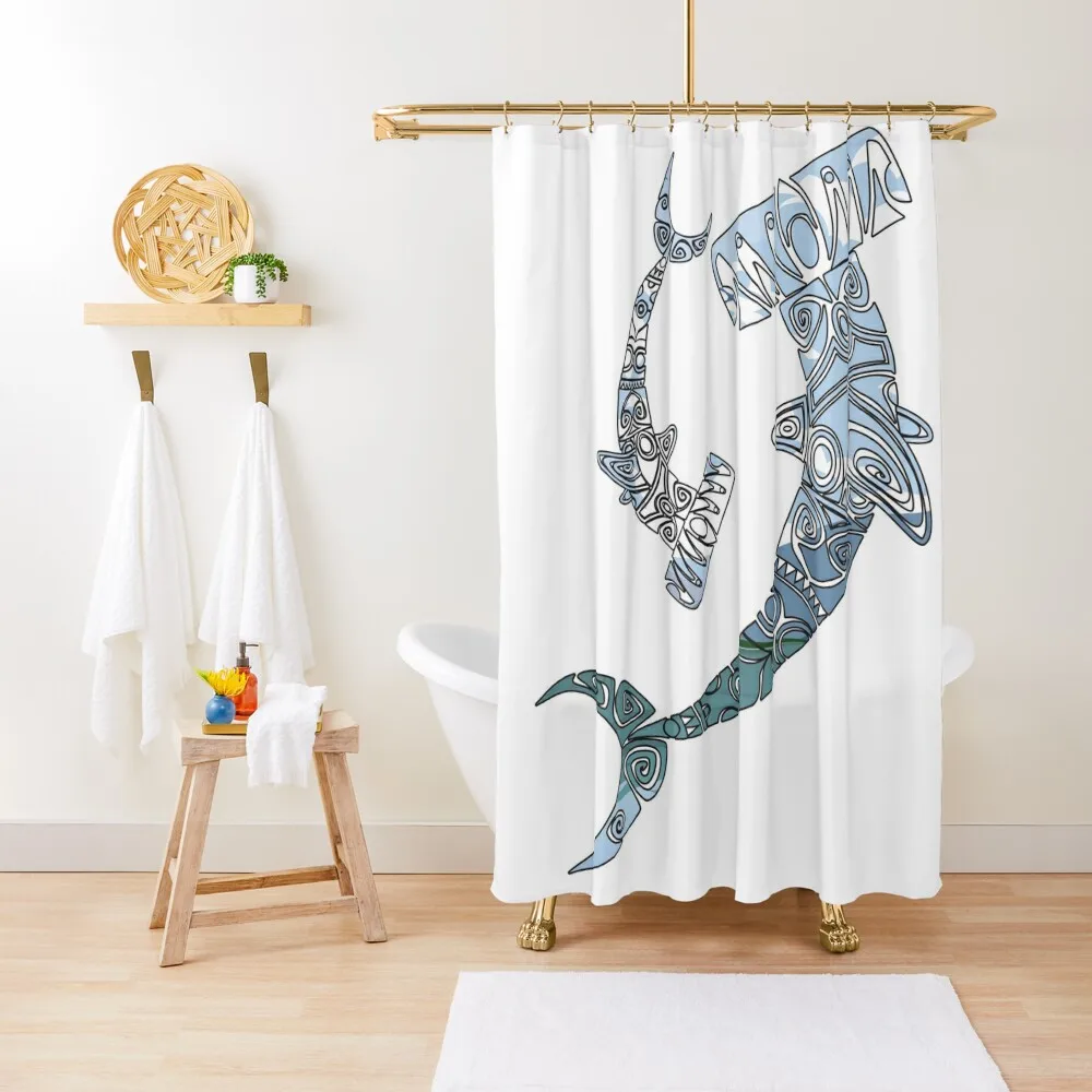 

Blue Sky Hammerhead Sharks Koru Symbol Shower Curtain Waterproof Fabric Bathroom Luxury Bathroom Curtain