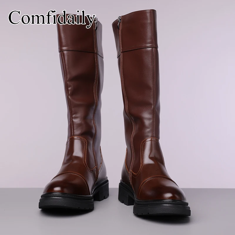 Winter Men High Boots Featuring A Height Increasing Design  Buckle Decoration Are High-quality  Fashionable Motorcycle Boots