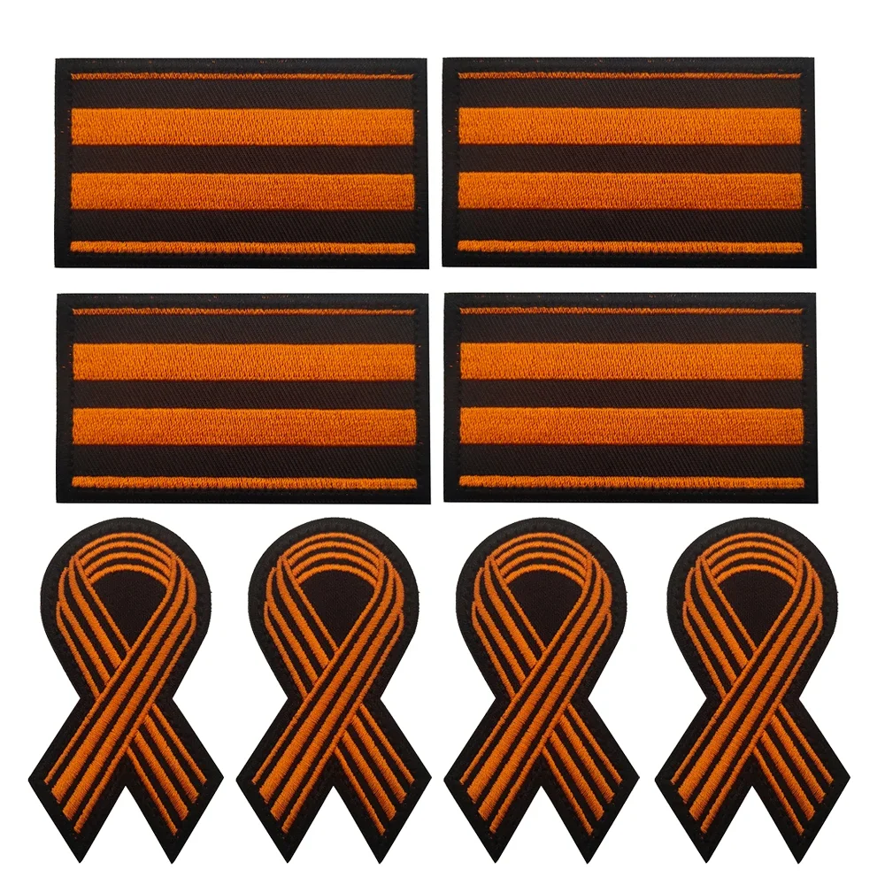 Russian Flag George Ribbon Embroidery Orange Square Belt Russia Patch For Jacket Military Tactical Vest Stickers