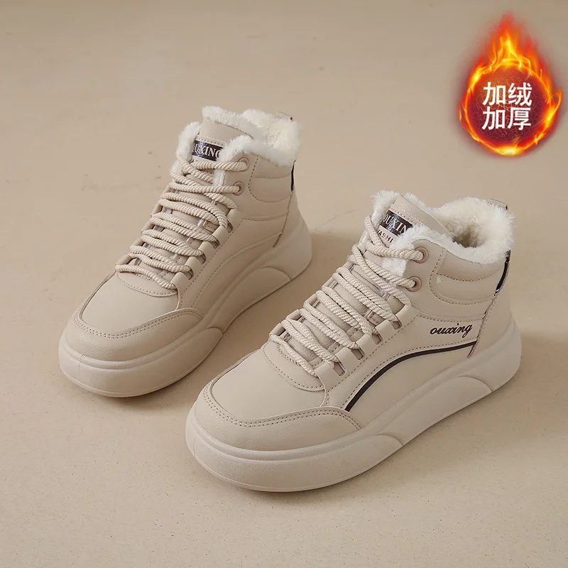 

Женские высокие парусиновые туфли на флисовой подкладке на зиму, зимние ботинки, уличная теплая обувь, SH910