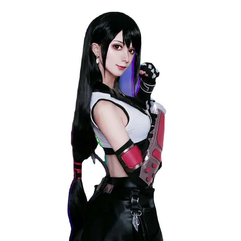 Final Fantasy 7 Remake Tifa Lockhart Kostium Cosplay Uniform dla kobiet Dziewczyny Topy Koszula Spódnica Pełny zestaw Anime Peruka Halloween Garnitur