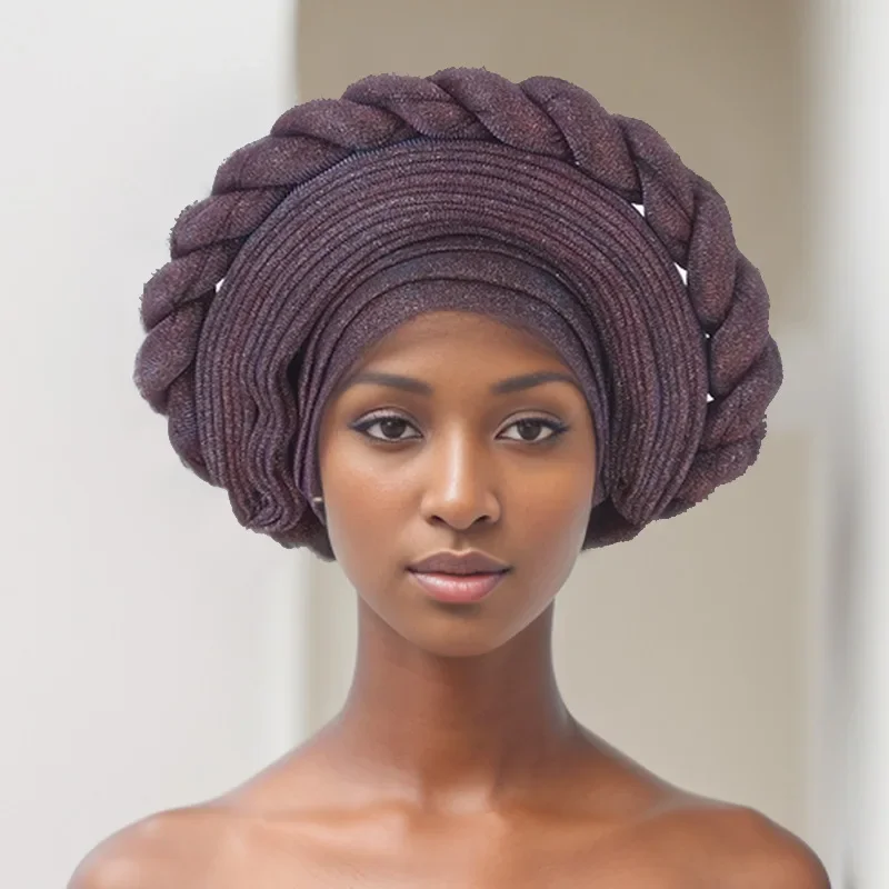 

Sequins Autogele Turban Cap for Women Ready African Auto Gele Headtie Nigeria Wedding Geles Female Head Wraps Lady Headpiece