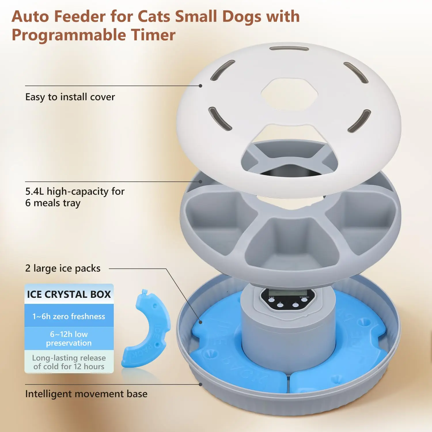 التلقائي 6 وجبات الكلب القط الجاف الرطب الغذاء موزع توقيت تغذية الحيوانات الأليفة السلطانيات الأطعمة الطازجة المبردة الحاويات اللاسلكية تغذية الحيوانات الأليفة