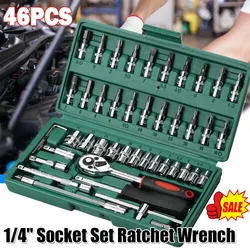 46PCS Socket Set Ratchet Wrench Screwdriver Tool 1/4