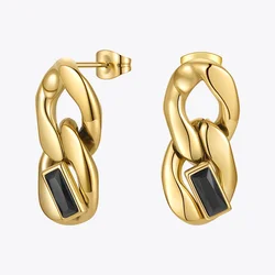 ENFASHION Orecchini pendenti a catena gotica per donna Orecchini con zirconi neri Orecchini in acciaio inossidabile color oro Pendientes Gioielli di moda E 211300