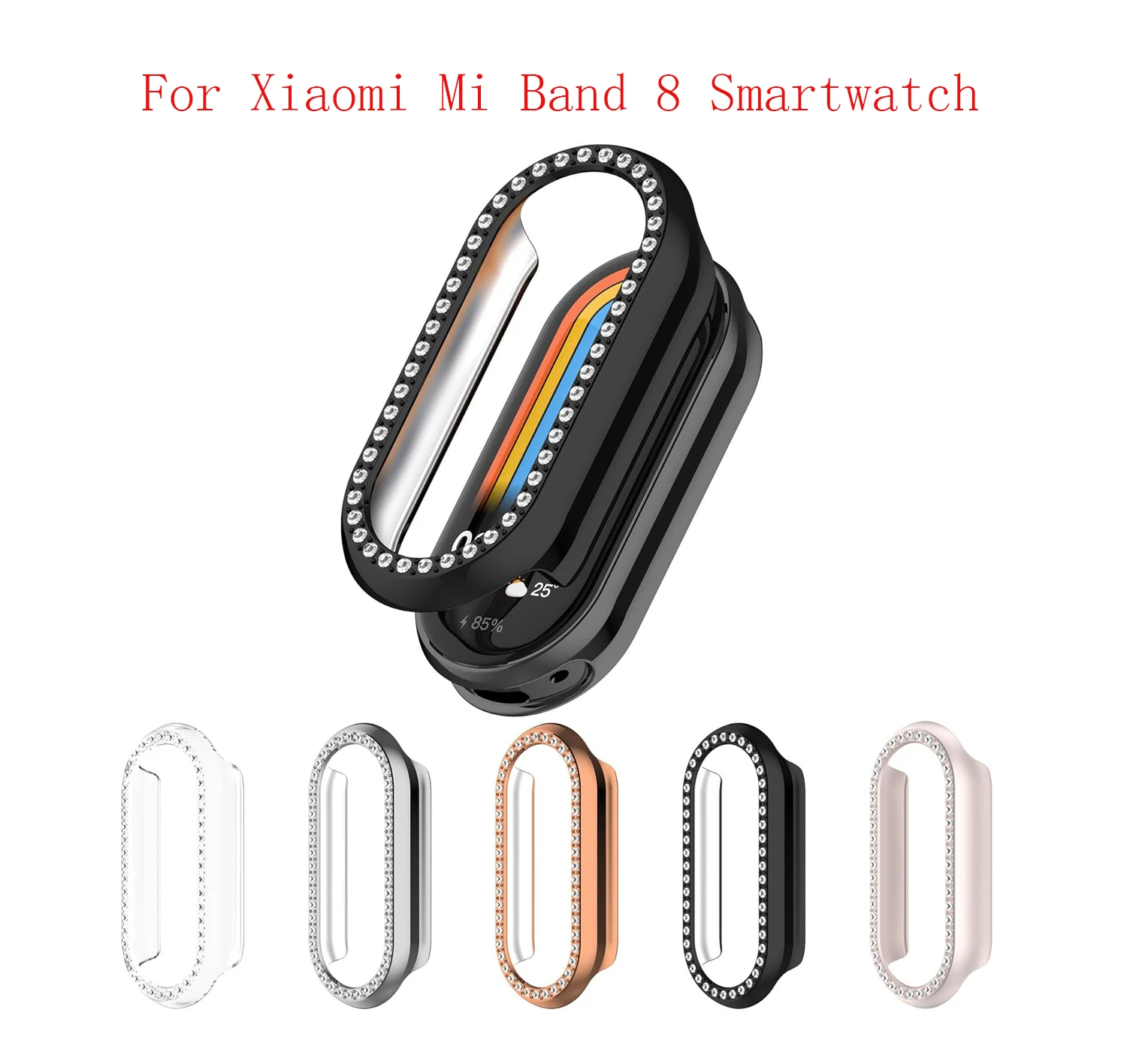 Bling Case for Xiaomi Mi Band 8 Smartwatch (No Screen), Shiny Crystal Rhinestone Protective Frame for Xiaomi Watch 8