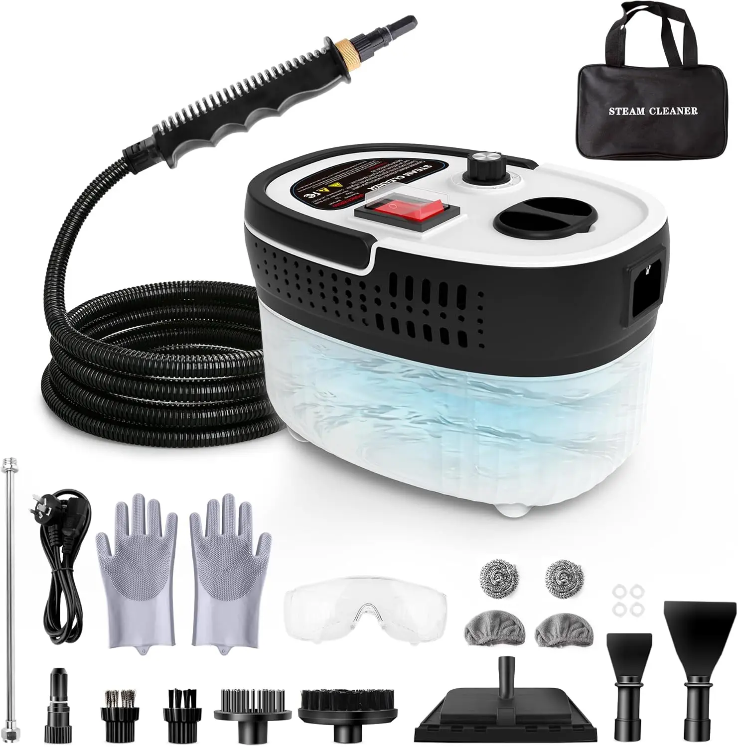 

2500W Steam Cleaner for Home & Car, 6-Level Adjustable, 15s Heat-Up, 9.8ft Hose, 17-Pcs Kit