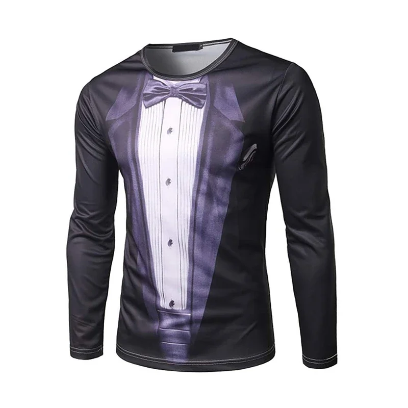 Realistic Suit Tuxedo 3D Print Pattern T Shirts Men Long Sleeve Casual Fashion T-shirt Sweatshirt Breathable Streetwear Tshirt