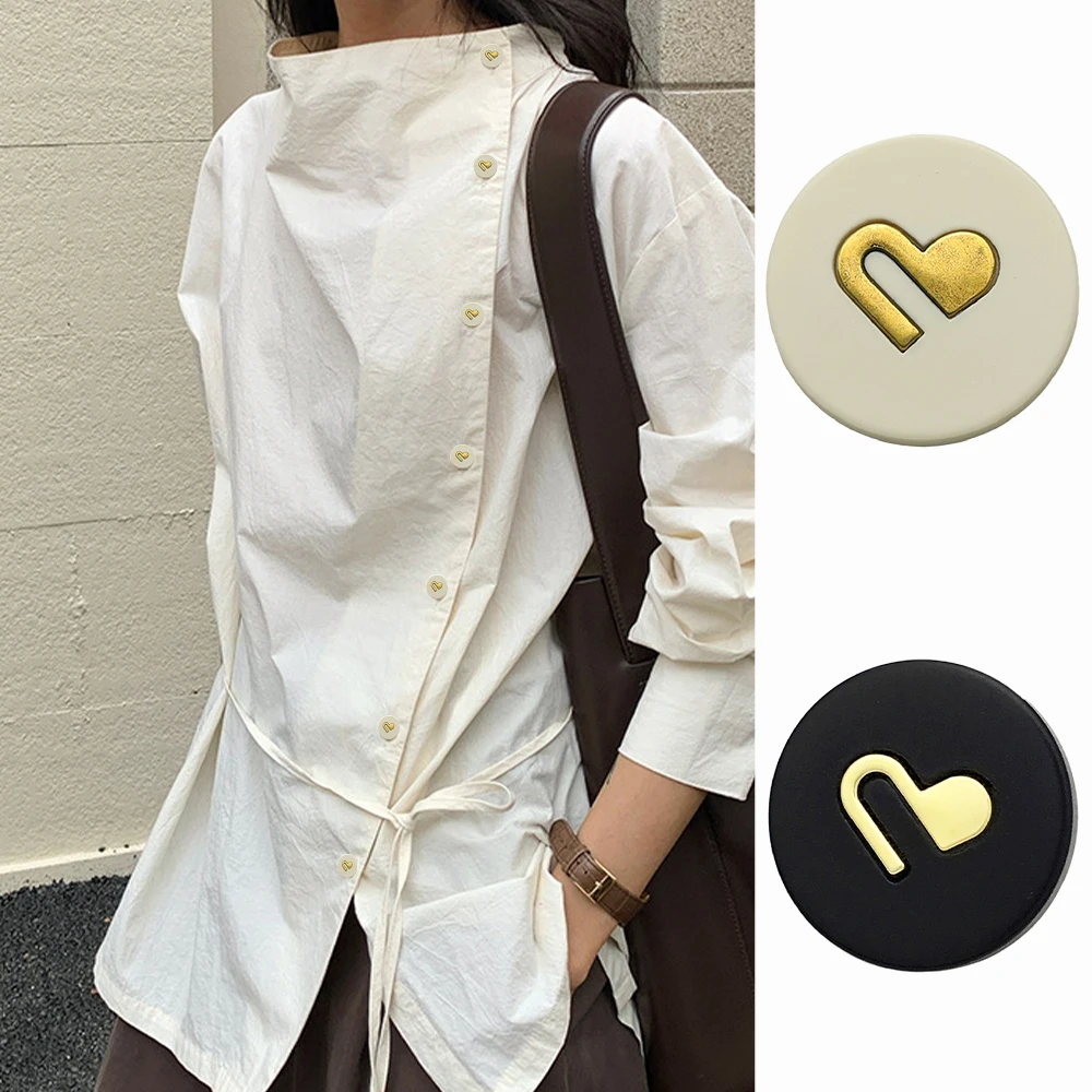

10 Pieces/set Simple Heart-shaped Metal Resin Round Buttons Suit Jacket Knitted Shirt Coat High Quality Accessories Buttons