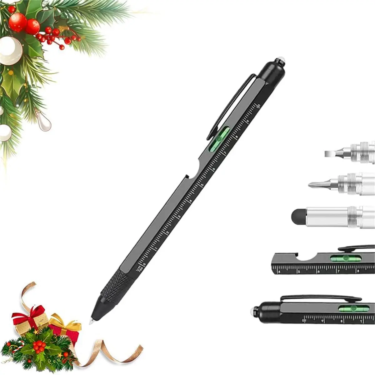 A78I 9-in-1 Multitool Pen with LED Light - Ideal Christmas Gifts for Men, Cool Gadgets for DIYers Black