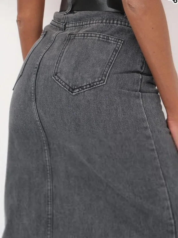 

High Waist Slit Design Denim Skirt Women's Street Sle Splice Decorative Stitching Bodycon Long A-Line Skirt