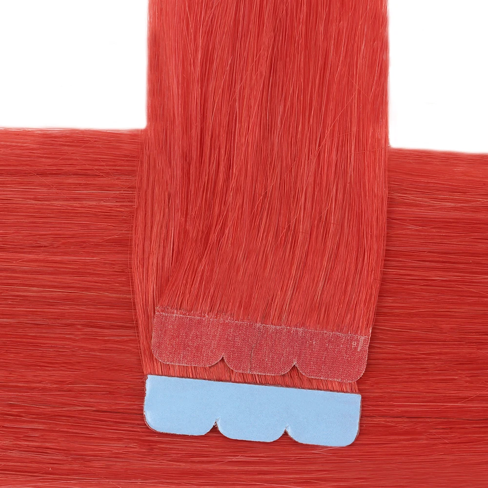 وصلات شعر ملونة شريط غير مرئي في شعر بشري حقيقي ملون لحمات جلدية سلسة شعر مستقيم 12-20 بوصة
