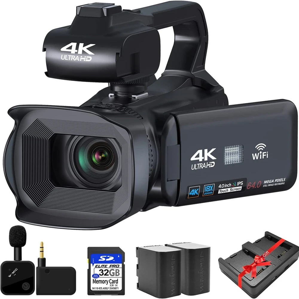 18X Full UHD Digital Camcorder 4K Video Camera Rotate Screen Youtube Professional Camcorder For Live Streaming 60FPS WIFI Webcam