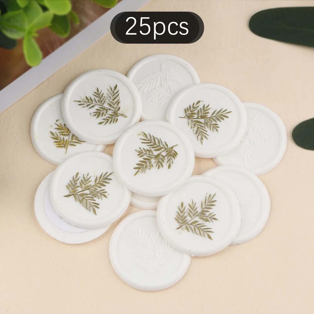 25pcs Fern Leaf Wax Label Stickers, White Self-Adhesive Wax Seal Stickers, DIY Coloring, for Decorating Envelope Cards and Gifts
