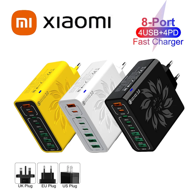 Xiaomi 150W Phone Fast Charger 8 in 1 Multi Port USB Type C PD Charger QC3.0 Fast Charging Adapter For iPhone Samsung Huawei