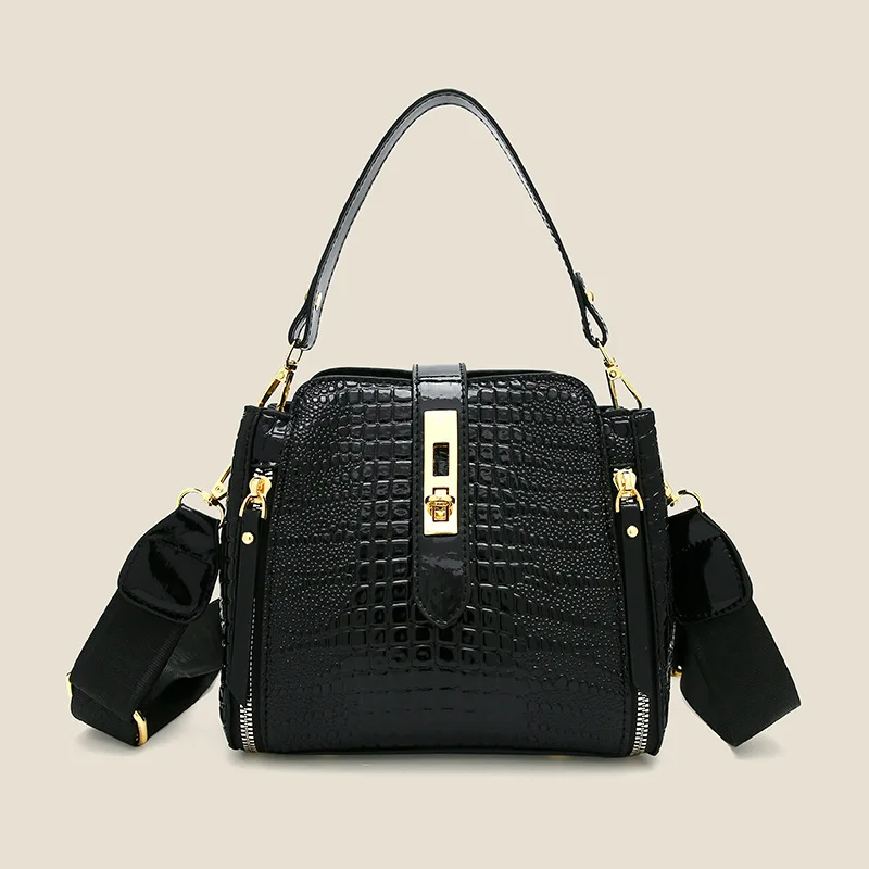 

Patent Leather Stone Pattern Zip Bag New - Women's Elegant Large Capacity Handheld Bag, Crossbody Purse