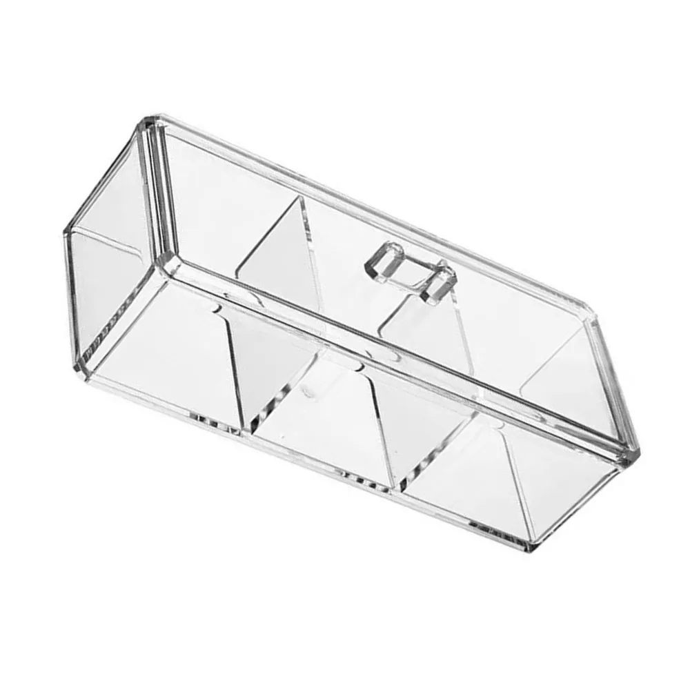 

Transparent Clear Acrylic Makeup Organizer 3 Compartments Rectangle Design Cotton Pads Storage Box With Lid Makeup Display Cases
