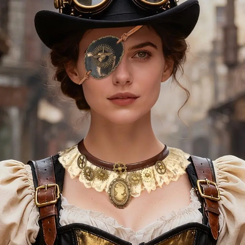 31BF Pirate Costume Accessories Steampunk Pirate Eye Patches Decorative Single Eye Patches Reusable Eye Cover for Women Men