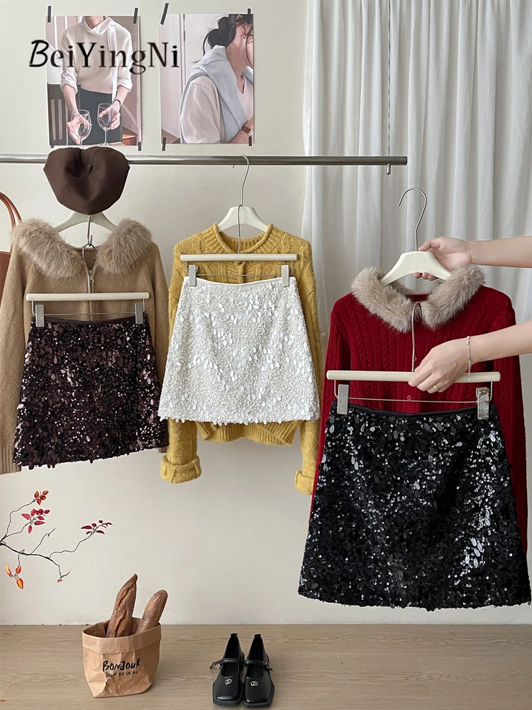 

Весенне-летняя короткая юбка А-силуэта Beiyingni в винтажном французском стиле с бисером, женская юбка с пайетками в стиле Y2K, бальное платье, женская одежда