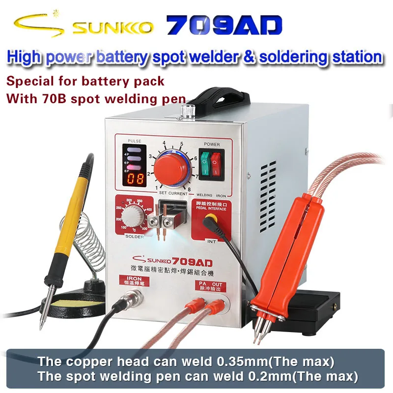 3.2KW SUNKKO 709AD Battery Spot Welder with HB-70B Welder pen for 18650 Spot Welding Machine